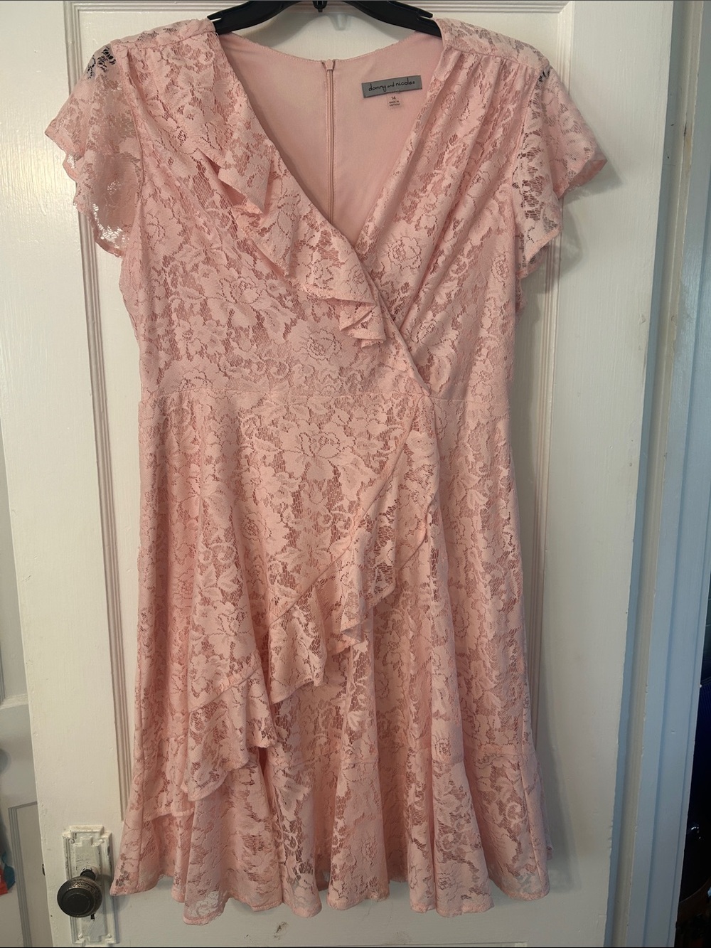 Danny & Nicole Pink Lace Ruffle Midi Dress